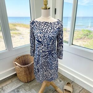 Lilly Pulitzer Sophie Dress Indigo Home Slice Pineapple Pattern Sz M Beach Vacay
